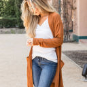 Burnt Orange Large Waffle Knit Pocket Scarlet Cardigan