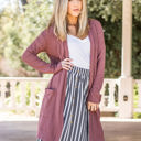 Mauve 1X Waffle Knit Pocket Scarlet Cardigan