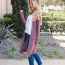 Mauve 2X Waffle Knit Pocket Scarlet Cardigan