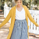 Yellow 1X Waffle Knit Pocket Scarlet Cardigan