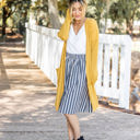 Yellow 1X Waffle Knit Pocket Scarlet Cardigan