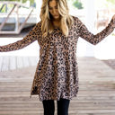 Brown 1X Animal Print Split Hem Rory Tunic