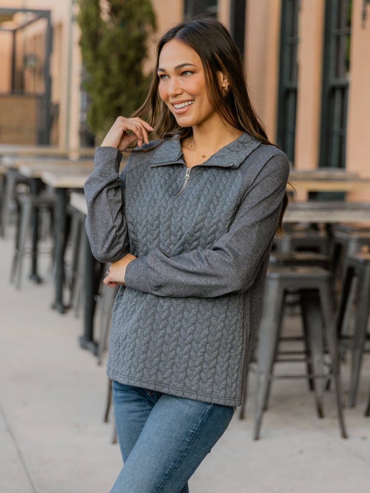 Quarter Zip Pattern Quilted Pullover