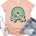 Large Peach Lucky Rainbow Graphic Tee