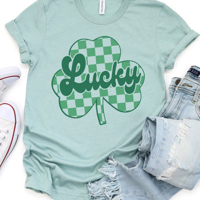 Lucky Checkered Clover Graphic Tee - St. Patricks Day