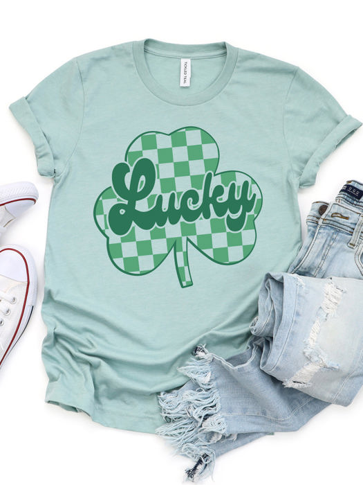 Lucky Checkered Clover Graphic Tee - St. Patricks Day