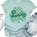 Large Slate Lucky Checkered Clover Graphic Tee - St. Patricks Day