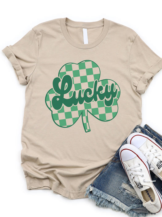 Lucky Checkered Clover Graphic Tee - St. Patricks Day