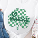 Medium White Lucky Checkered Clover Graphic Tee - St. Patricks Day