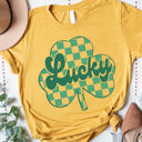 Medium Yellow Lucky Checkered Clover Graphic Tee - St. Patricks Day