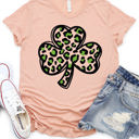 Large Peach Animal Print Clover Graphic Tee - St. Patricks Day