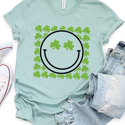 Clover Smiley Face Graphic Tee - St. Patricks Day