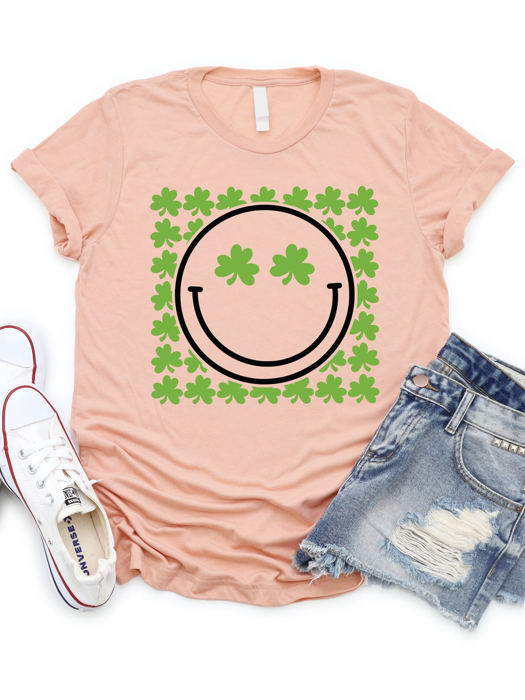 Clover Smiley Face Graphic Tee - St. Patricks Day