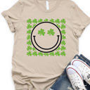 Large Tan Clover Smiley Face Graphic Tee - St. Patricks Day