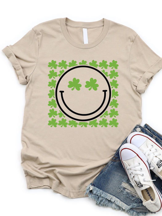 Clover Smiley Face Graphic Tee - St. Patricks Day