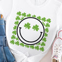 Medium White Clover Smiley Face Graphic Tee - St. Patricks Day