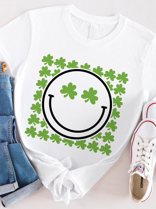 Clover Smiley Face Graphic Tee - St. Patricks Day