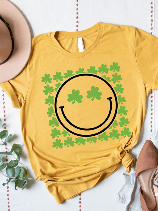 Clover Smiley Face Graphic Tee - St. Patricks Day