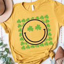 Medium Yellow Clover Smiley Face Graphic Tee - St. Patricks Day