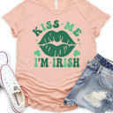 Large Peach Kiss me I'm Irish Graphic Tee