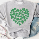 Large Gray Heart Clovers Graphic Sweatshirt - St. Patricks Day