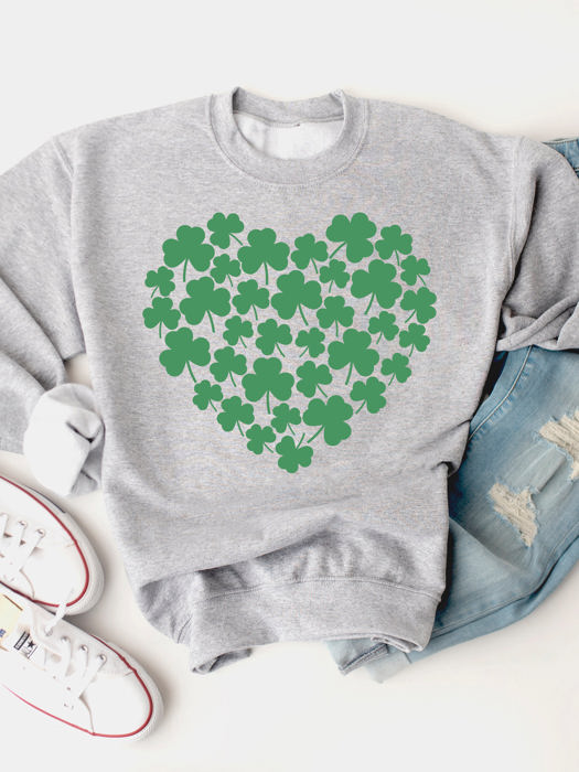 Heart Clovers Graphic Sweatshirt - St. Patricks Day