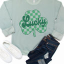 Large Slate Checkered Clover Lucky Graphic Sweatshirt - St. Patricks Day