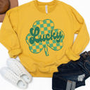 Large Yellow Checkered Clover Lucky Graphic Sweatshirt - St. Patricks Day