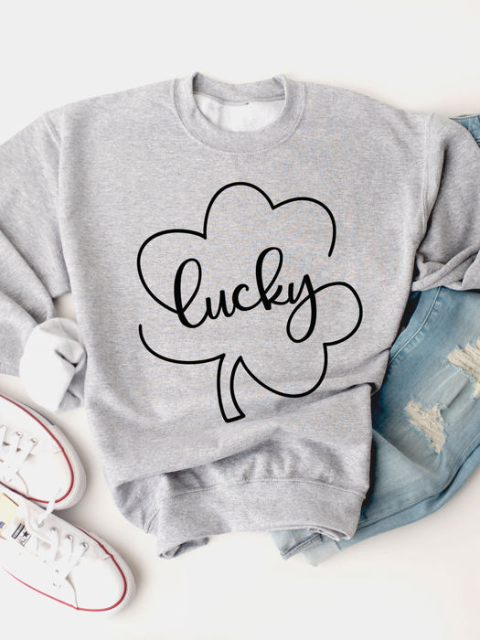 Lucky Clover Outline Graphic Sweatshirt - St. Patricks Day