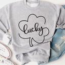 Medium Gray Lucky Clover Outline Graphic Sweatshirt - St. Patricks Day