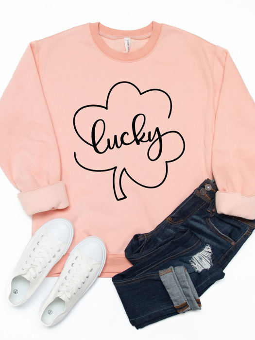 Lucky Clover Outline Graphic Sweatshirt - St. Patricks Day