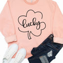 Large Peach Lucky Clover Outline Graphic Sweatshirt - St. Patricks Day