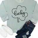 Medium Slate Lucky Clover Outline Graphic Sweatshirt - St. Patricks Day