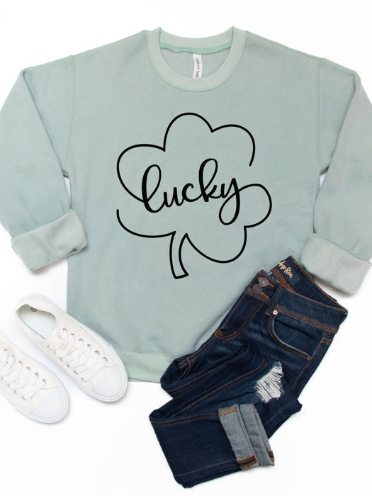 Lucky Clover Outline Graphic Sweatshirt - St. Patricks Day