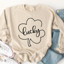 Large Tan Lucky Clover Outline Graphic Sweatshirt - St. Patricks Day