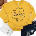 Large Yellow Lucky Clover Outline Graphic Sweatshirt - St. Patricks Day