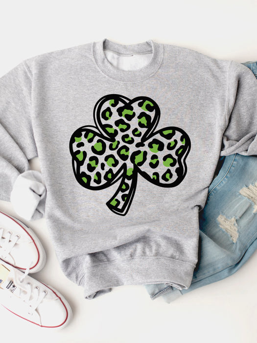 Cheetah Clover Graphic Sweatshirt - St. Patricks Day