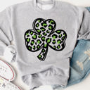 XL Gray Cheetah Clover Graphic Sweatshirt - St. Patricks Day