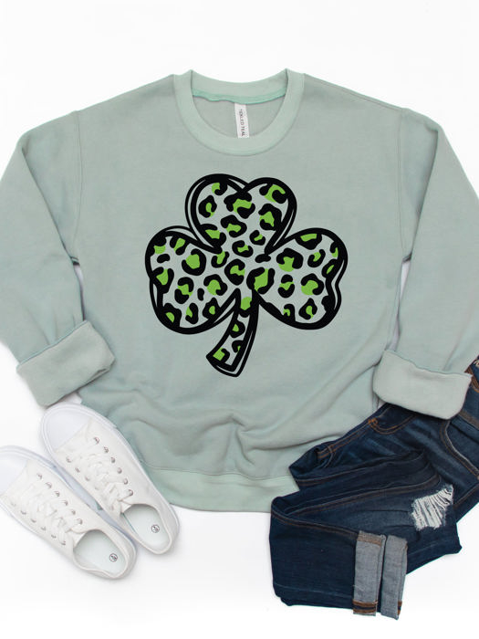 Cheetah Clover Graphic Sweatshirt - St. Patricks Day