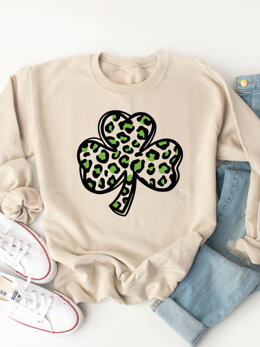 Cheetah Clover Graphic Sweatshirt - St. Patricks Day