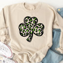 Medium Tan Cheetah Clover Graphic Sweatshirt - St. Patricks Day