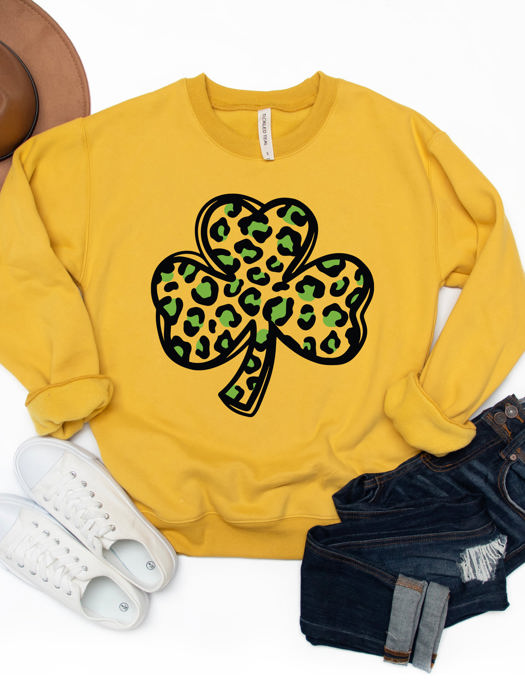 Cheetah Clover Graphic Sweatshirt - St. Patricks Day