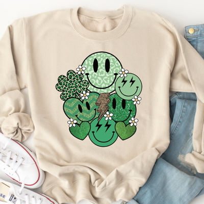 Smiley Clover Graphic Sweatshirt - St. Patricks Day