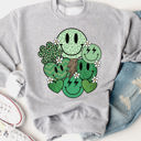 Medium Gray Smiley Clover Graphic Sweatshirt - St. Patricks Day