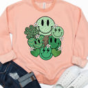 XL Peach Smiley Clover Graphic Sweatshirt - St. Patricks Day