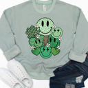 Medium Slate Smiley Clover Graphic Sweatshirt - St. Patricks Day