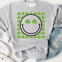 XL Gray Clover Smiley Graphic Sweatshirt - St. Patricks Day