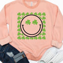 Large Peach Clover Smiley Graphic Sweatshirt - St. Patricks Day