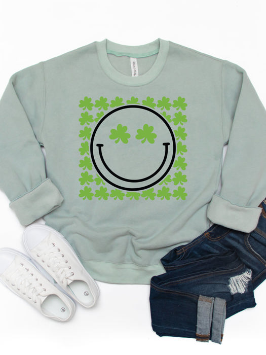 Clover Smiley Graphic Sweatshirt - St. Patricks Day