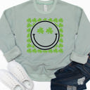 Medium Slate Clover Smiley Graphic Sweatshirt - St. Patricks Day